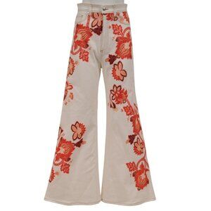 Etro Womens Paisely Print Floral Bandana Jeans US 28 White Wide Leg Denim Flare